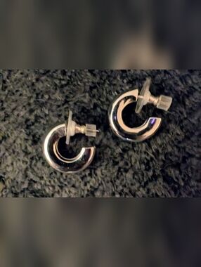 Chunky Silver Hoop Stud Earrings